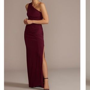 WINE COLOR David’s Bridal Ruched Jersey One Shoulder bridesmaid dress